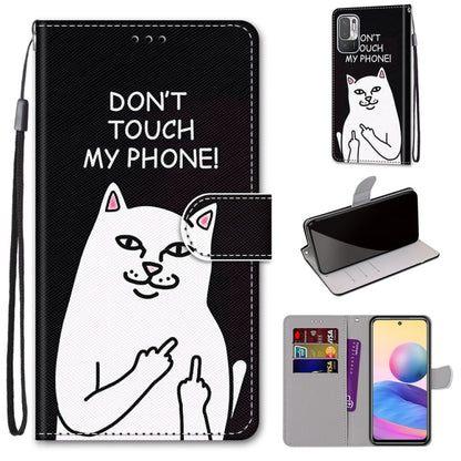 For Xiaomi Redmi Note 10 5G Coloured Drawing Cross Texture Horizontal Flip PU Leather Case with Holder & Card Slots & Wallet & Lanyard(Middle Finger White Cat) - Xiaomi Cases by buy2fix | Online Shopping UK | buy2fix