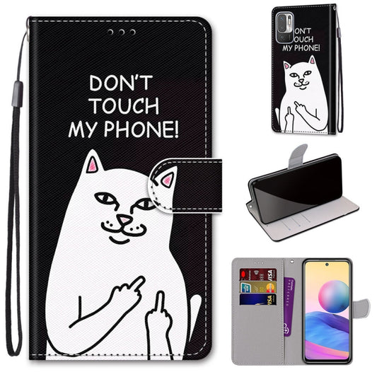 For Xiaomi Redmi Note 10 5G Coloured Drawing Cross Texture Horizontal Flip PU Leather Case with Holder & Card Slots & Wallet & Lanyard(Middle Finger White Cat) - Xiaomi Cases by buy2fix | Online Shopping UK | buy2fix