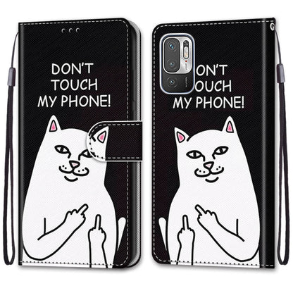 For Xiaomi Redmi Note 10 5G Coloured Drawing Cross Texture Horizontal Flip PU Leather Case with Holder & Card Slots & Wallet & Lanyard(Middle Finger White Cat) - Xiaomi Cases by buy2fix | Online Shopping UK | buy2fix