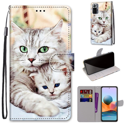For Xiaomi Redmi Note 10 Pro Max / Note 10 Pro Coloured Drawing Cross Texture Horizontal Flip PU Leather Case with Holder & Card Slots & Wallet & Lanyard(Big Cat Holding Kitten) - Xiaomi Cases by buy2fix | Online Shopping UK | buy2fix