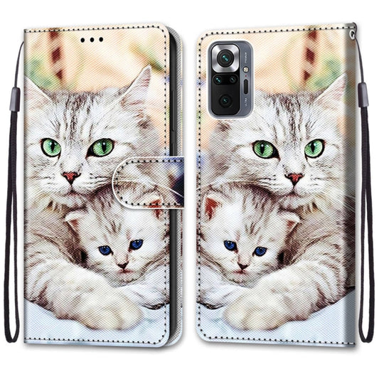 For Xiaomi Redmi Note 10 Pro Max / Note 10 Pro Coloured Drawing Cross Texture Horizontal Flip PU Leather Case with Holder & Card Slots & Wallet & Lanyard(Big Cat Holding Kitten) - Xiaomi Cases by buy2fix | Online Shopping UK | buy2fix
