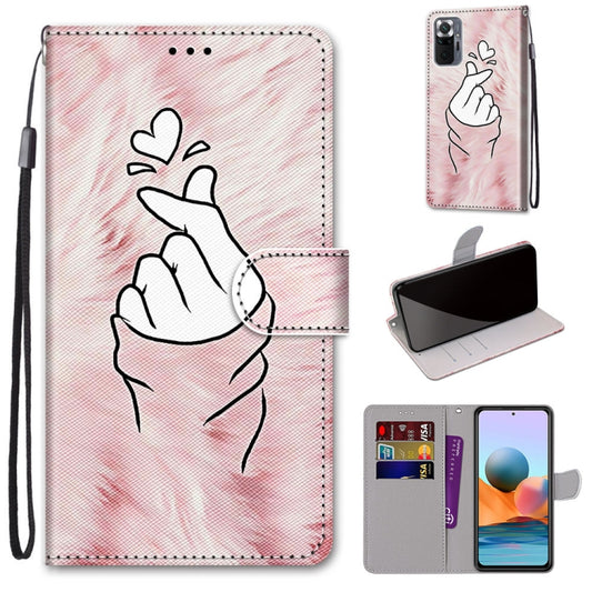 For Xiaomi Redmi Note 10 Pro Max / Note 10 Pro Coloured Drawing Cross Texture Horizontal Flip PU Leather Case with Holder & Card Slots & Wallet & Lanyard(Pink Hands Heart) - Xiaomi Cases by buy2fix | Online Shopping UK | buy2fix