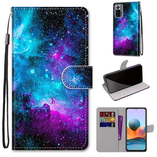 For Xiaomi Redmi Note 10 Pro Max / Note 10 Pro Coloured Drawing Cross Texture Horizontal Flip PU Leather Case with Holder & Card Slots & Wallet & Lanyard(Purple Green Starry Sky) - Xiaomi Cases by buy2fix | Online Shopping UK | buy2fix