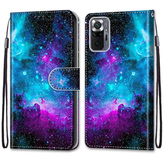 For Xiaomi Redmi Note 10 Pro Max / Note 10 Pro Coloured Drawing Cross Texture Horizontal Flip PU Leather Case with Holder & Card Slots & Wallet & Lanyard(Purple Green Starry Sky) - Xiaomi Cases by buy2fix | Online Shopping UK | buy2fix