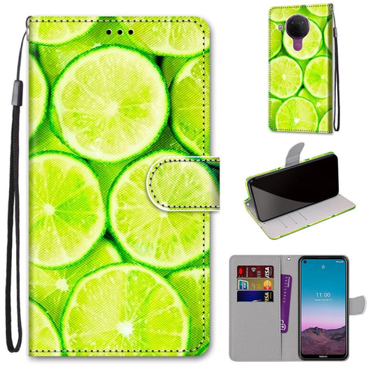 For Nokia 5.4 Coloured Drawing Cross Texture Horizontal Flip PU Leather Case with Holder & Card Slots & Wallet & Lanyard(Green Lemon) - Nokia Cases by buy2fix | Online Shopping UK | buy2fix