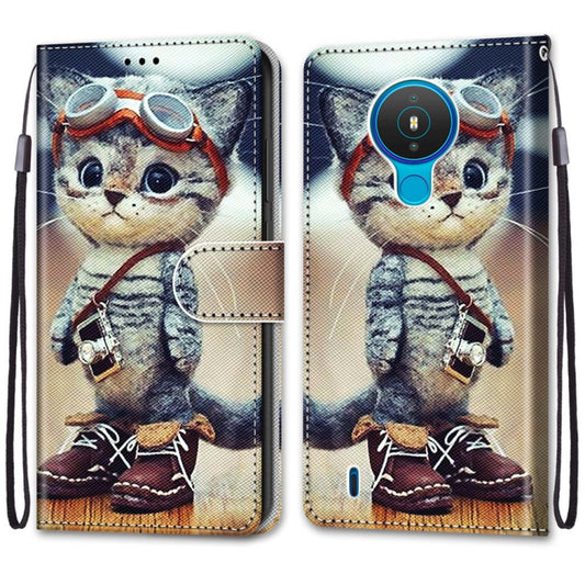 For Nokia 1.4 Coloured Drawing Cross Texture Horizontal Flip PU Leather Case with Holder & Card Slots & Wallet & Lanyard(Leather Shoes Cat) by buy2fix