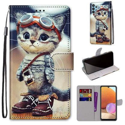 For Samsung Galaxy A32 4G / A32 Lite Coloured Drawing Cross Texture Horizontal Flip PU Leather Case with Holder & Card Slots & Wallet & Lanyard(Leather Shoes Cat) by buy2fix