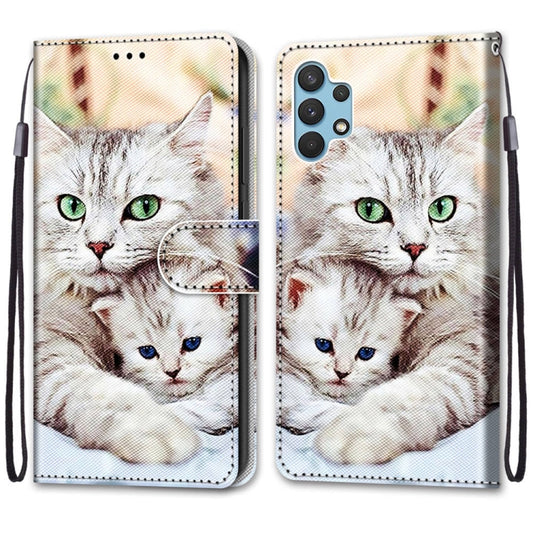For Samsung Galaxy A32 4G / A32 Lite Coloured Drawing Cross Texture Horizontal Flip PU Leather Case with Holder & Card Slots & Wallet & Lanyard(Big Cat Holding Kitten) by buy2fix