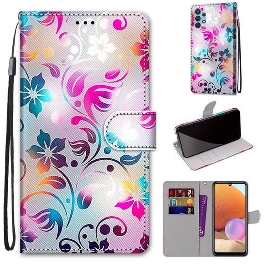 For Samsung Galaxy A32 4G / A32 Lite Coloured Drawing Cross Texture Horizontal Flip PU Leather Case with Holder & Card Slots & Wallet & Lanyard(Gradient Colorful Flower) by buy2fix