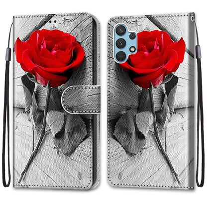 For Samsung Galaxy A32 4G / A32 Lite Coloured Drawing Cross Texture Horizontal Flip PU Leather Case with Holder & Card Slots & Wallet & Lanyard(Wood Red Rose) by buy2fix