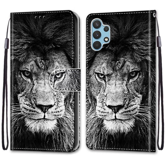 For Samsung Galaxy A32 4G / A32 Lite Coloured Drawing Cross Texture Horizontal Flip PU Leather Case with Holder & Card Slots & Wallet & Lanyard(Black White Lion Head) by buy2fix