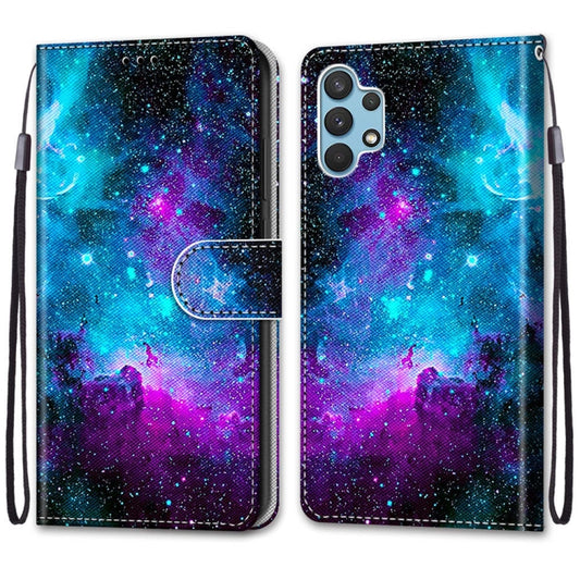 For Samsung Galaxy A32 4G / A32 Lite Coloured Drawing Cross Texture Horizontal Flip PU Leather Case with Holder & Card Slots & Wallet & Lanyard(Purple Green Starry Sky) - Galaxy Phone Cases by buy2fix | Online Shopping UK | buy2fix