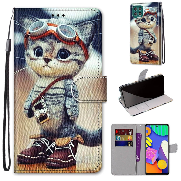 For Samsung Galaxy F62 / M62 Coloured Drawing Cross Texture Horizontal Flip PU Leather Case with Holder & Card Slots & Wallet & Lanyard(Leather Shoes Cat) by buy2fix