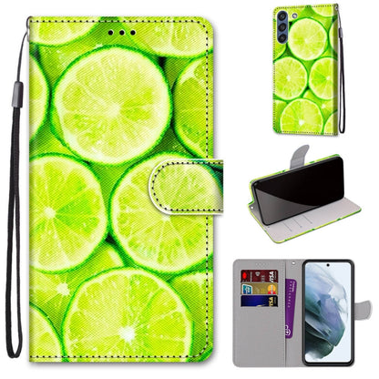 For Samsung Galaxy S21 FE Coloured Drawing Cross Texture Horizontal Flip PU Leather Case with Holder & Card Slots & Wallet & Lanyard(Green Lemon) by buy2fix