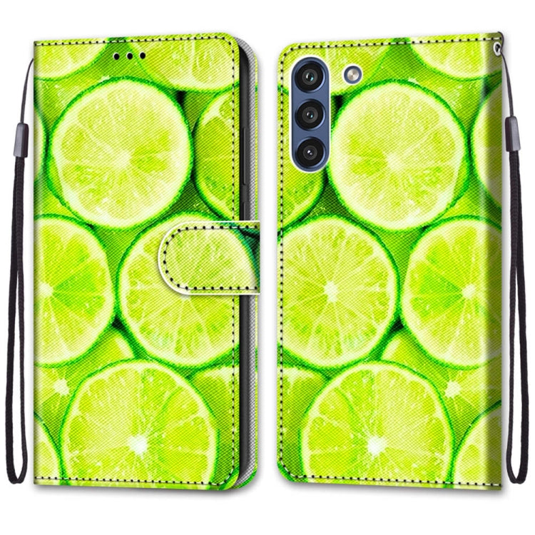 For Samsung Galaxy S21 FE Coloured Drawing Cross Texture Horizontal Flip PU Leather Case with Holder & Card Slots & Wallet & Lanyard(Green Lemon) by buy2fix
