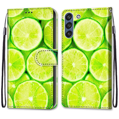 For Samsung Galaxy S21 FE Coloured Drawing Cross Texture Horizontal Flip PU Leather Case with Holder & Card Slots & Wallet & Lanyard(Green Lemon) by buy2fix