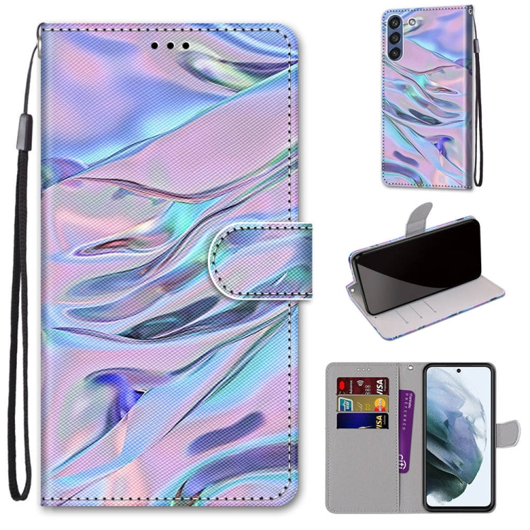 For Samsung Galaxy S21 FE Coloured Drawing Cross Texture Horizontal Flip PU Leather Case with Holder & Card Slots & Wallet & Lanyard(Fluorescent Water Texture) by buy2fix