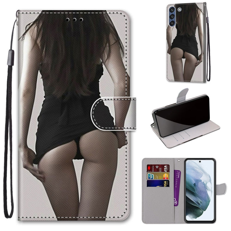 For Samsung Galaxy S21 FE Coloured Drawing Cross Texture Horizontal Flip PU Leather Case with Holder & Card Slots & Wallet & Lanyard(Upskirt) by buy2fix