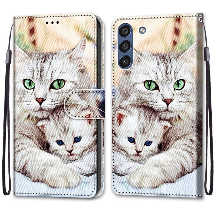 For Samsung Galaxy S21 FE Coloured Drawing Cross Texture Horizontal Flip PU Leather Case with Holder & Card Slots & Wallet & Lanyard(Big Cat Holding Kitten) by buy2fix