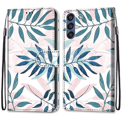 For Samsung Galaxy S21 FE Coloured Drawing Cross Texture Horizontal Flip PU Leather Case with Holder & Card Slots & Wallet & Lanyard(Pink Green Leaf) by buy2fix