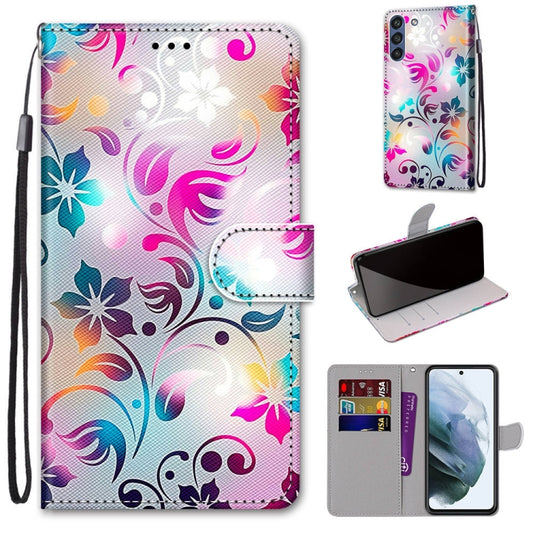 For Samsung Galaxy S21 FE Coloured Drawing Cross Texture Horizontal Flip PU Leather Case with Holder & Card Slots & Wallet & Lanyard(Gradient Colorful Flower) by buy2fix