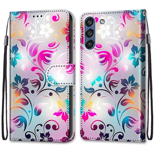 For Samsung Galaxy S21 FE Coloured Drawing Cross Texture Horizontal Flip PU Leather Case with Holder & Card Slots & Wallet & Lanyard(Gradient Colorful Flower) by buy2fix
