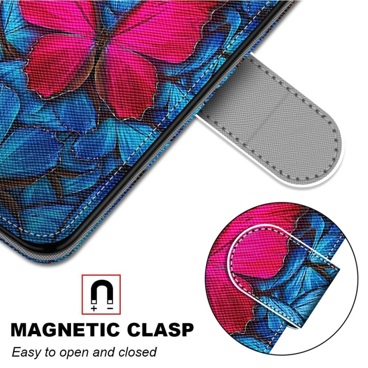For Samsung Galaxy S21 FE Coloured Drawing Cross Texture Horizontal Flip PU Leather Case with Holder & Card Slots & Wallet & Lanyard(Blue Red Butterfly) by buy2fix