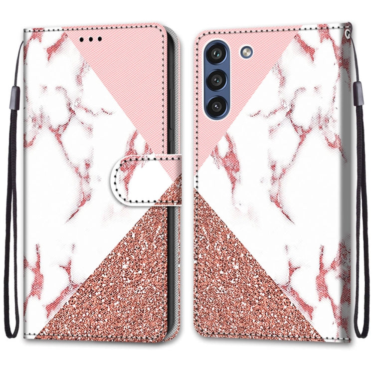 For Samsung Galaxy S21 FE Coloured Drawing Cross Texture Horizontal Flip PU Leather Case with Holder & Card Slots & Wallet & Lanyard(Pink Stone Texture) by buy2fix