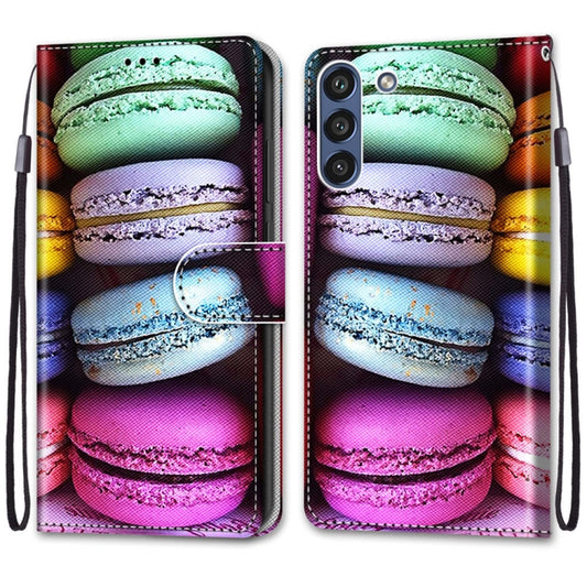 For Samsung Galaxy S21 FE Coloured Drawing Cross Texture Horizontal Flip PU Leather Case with Holder & Card Slots & Wallet & Lanyard(Colorful Cakes) by buy2fix