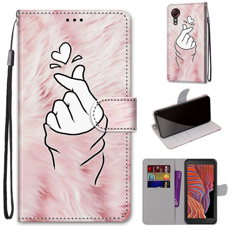 For Samsung Galaxy Xcover 5 Coloured Drawing Cross Texture Horizontal Flip PU Leather Case with Holder & Card Slots & Wallet & Lanyard(Pink Hands Heart) by buy2fix