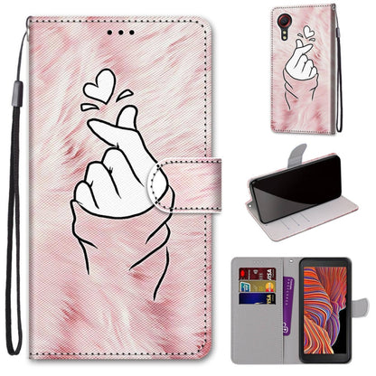For Samsung Galaxy Xcover 5 Coloured Drawing Cross Texture Horizontal Flip PU Leather Case with Holder & Card Slots & Wallet & Lanyard(Pink Hands Heart) by buy2fix