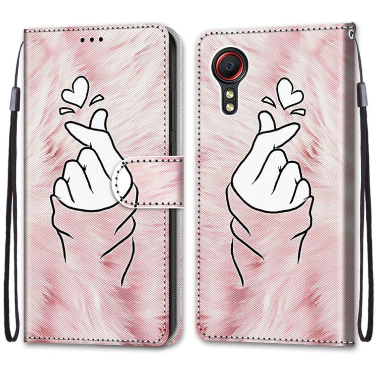 For Samsung Galaxy Xcover 5 Coloured Drawing Cross Texture Horizontal Flip PU Leather Case with Holder & Card Slots & Wallet & Lanyard(Pink Hands Heart) by buy2fix