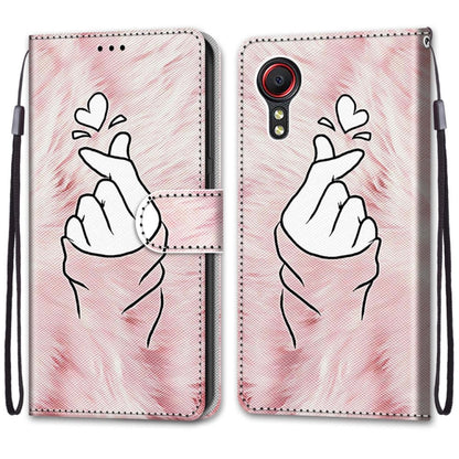 For Samsung Galaxy Xcover 5 Coloured Drawing Cross Texture Horizontal Flip PU Leather Case with Holder & Card Slots & Wallet & Lanyard(Pink Hands Heart) by buy2fix
