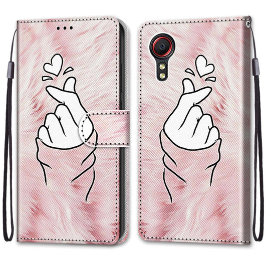 For Samsung Galaxy Xcover 5 Coloured Drawing Cross Texture Horizontal Flip PU Leather Case with Holder & Card Slots & Wallet & Lanyard(Pink Hands Heart) by buy2fix