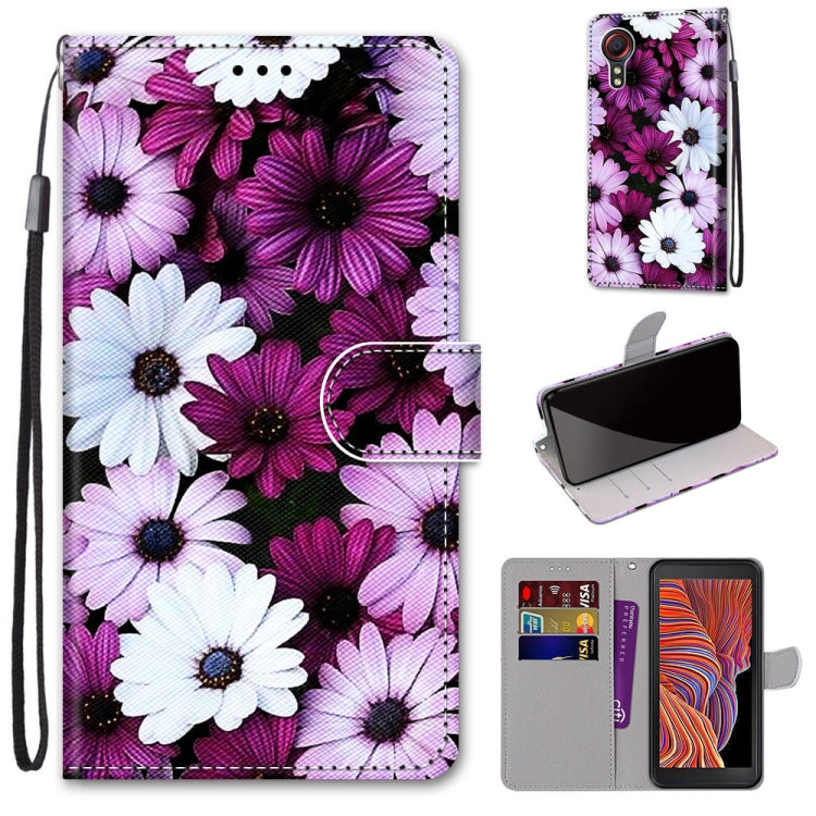 For Samsung Galaxy Xcover 5 Coloured Drawing Cross Texture Horizontal Flip PU Leather Case with Holder & Card Slots & Wallet & Lanyard(Chrysanthemum Pink White Purple) by buy2fix