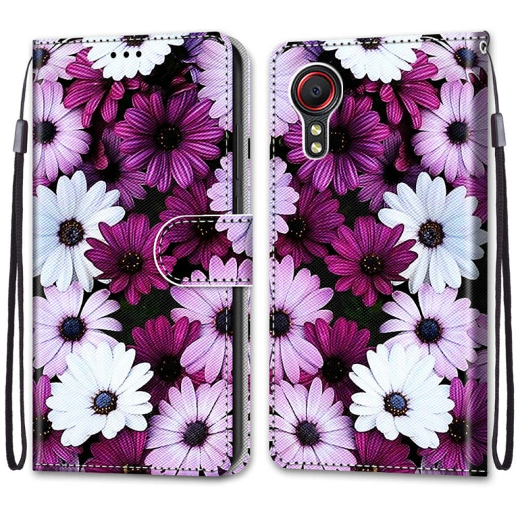 For Samsung Galaxy Xcover 5 Coloured Drawing Cross Texture Horizontal Flip PU Leather Case with Holder & Card Slots & Wallet & Lanyard(Chrysanthemum Pink White Purple) by buy2fix