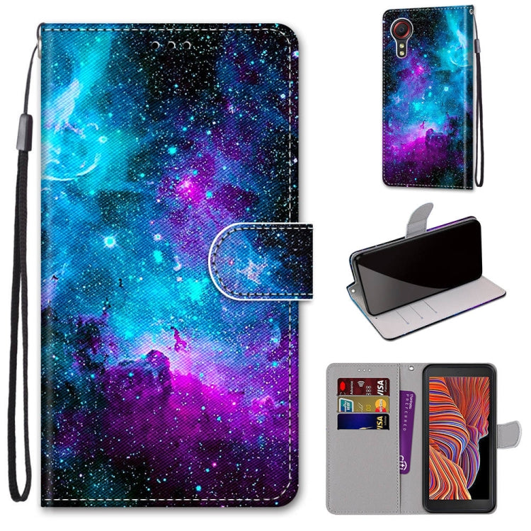 For Samsung Galaxy Xcover 5 Coloured Drawing Cross Texture Horizontal Flip PU Leather Case with Holder & Card Slots & Wallet & Lanyard(Purple Green Starry Sky) by buy2fix