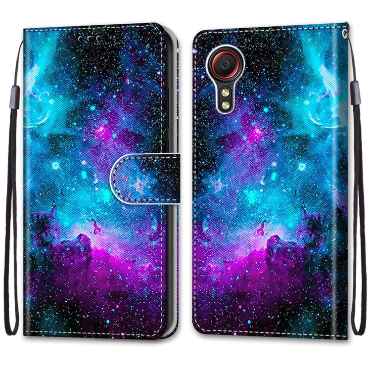 For Samsung Galaxy Xcover 5 Coloured Drawing Cross Texture Horizontal Flip PU Leather Case with Holder & Card Slots & Wallet & Lanyard(Purple Green Starry Sky) by buy2fix