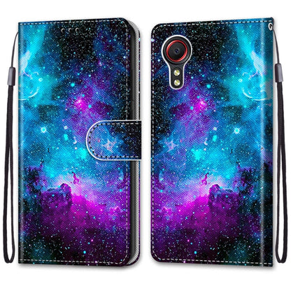 For Samsung Galaxy Xcover 5 Coloured Drawing Cross Texture Horizontal Flip PU Leather Case with Holder & Card Slots & Wallet & Lanyard(Purple Green Starry Sky) by buy2fix