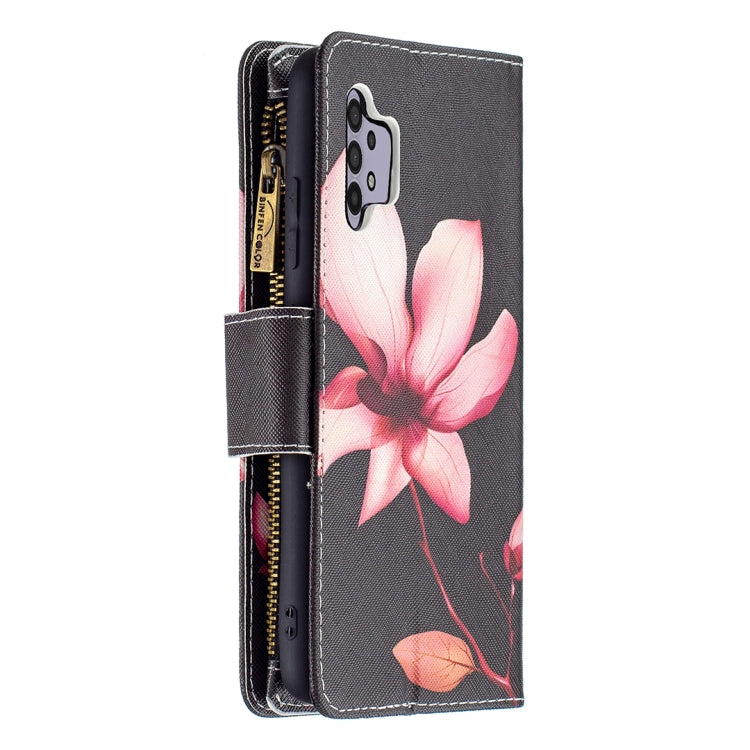 For Samsung Galaxy A32 4G Colored Drawing Pattern Zipper Horizontal Flip Leather Case with Holder & Card Slots & Wallet(Lotus) by buy2fix