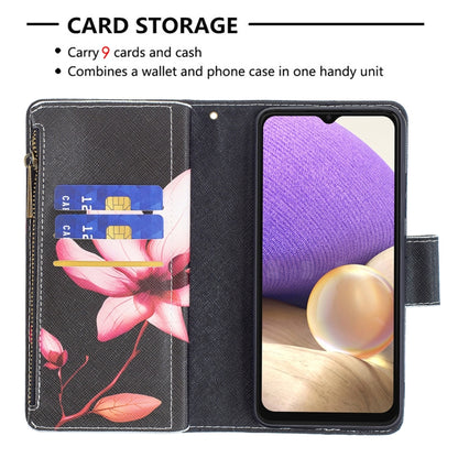 For Samsung Galaxy A32 4G Colored Drawing Pattern Zipper Horizontal Flip Leather Case with Holder & Card Slots & Wallet(Lotus) by buy2fix