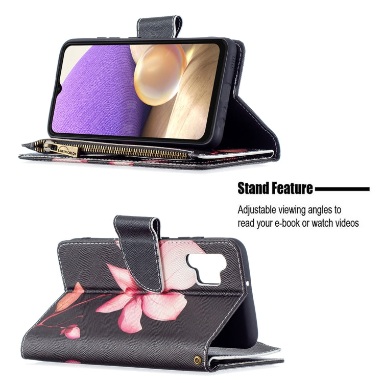 For Samsung Galaxy A32 4G Colored Drawing Pattern Zipper Horizontal Flip Leather Case with Holder & Card Slots & Wallet(Lotus) by buy2fix