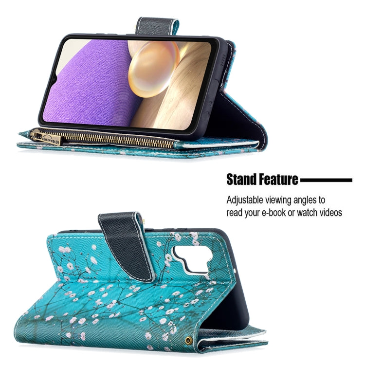 For Samsung Galaxy A32 4G Colored Drawing Pattern Zipper Horizontal Flip Leather Case with Holder & Card Slots & Wallet(Plum Blossom) by buy2fix