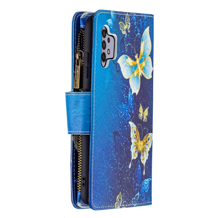 For Samsung Galaxy A32 4G Colored Drawing Pattern Zipper Horizontal Flip Leather Case with Holder & Card Slots & Wallet(Gold Butterfly) by buy2fix