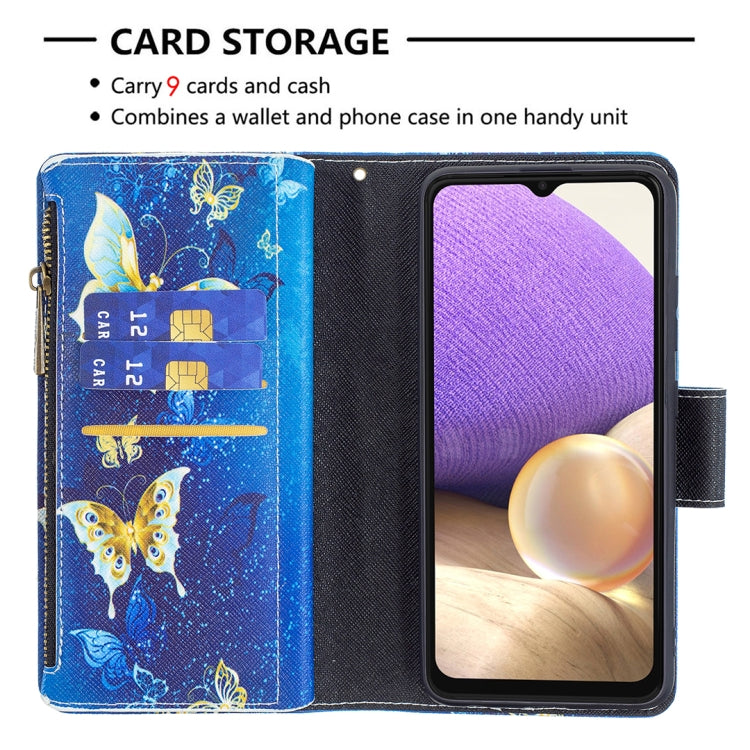 For Samsung Galaxy A32 4G Colored Drawing Pattern Zipper Horizontal Flip Leather Case with Holder & Card Slots & Wallet(Gold Butterfly) by buy2fix