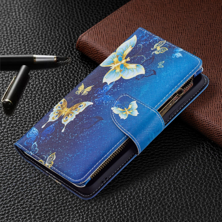 For Samsung Galaxy A32 4G Colored Drawing Pattern Zipper Horizontal Flip Leather Case with Holder & Card Slots & Wallet(Gold Butterfly) by buy2fix