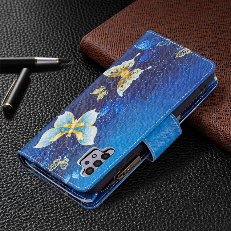 For Samsung Galaxy A32 4G Colored Drawing Pattern Zipper Horizontal Flip Leather Case with Holder & Card Slots & Wallet(Gold Butterfly) by buy2fix