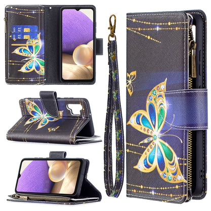 For Samsung Galaxy A32 4G Colored Drawing Pattern Zipper Horizontal Flip Leather Case with Holder & Card Slots & Wallet(Big Butterfly) by buy2fix