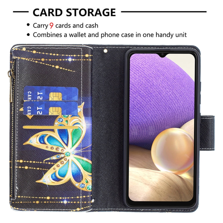 For Samsung Galaxy A32 4G Colored Drawing Pattern Zipper Horizontal Flip Leather Case with Holder & Card Slots & Wallet(Big Butterfly) by buy2fix