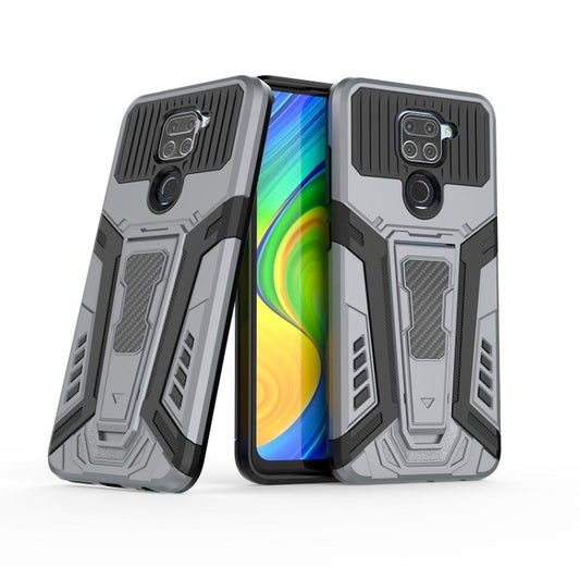 For Xiaomi Redmi Note 9 War Chariot Series Armor All-inclusive Shockproof PC + TPU Protective Case with Invisible Holder(Grey) - Xiaomi Cases by buy2fix | Online Shopping UK | buy2fix